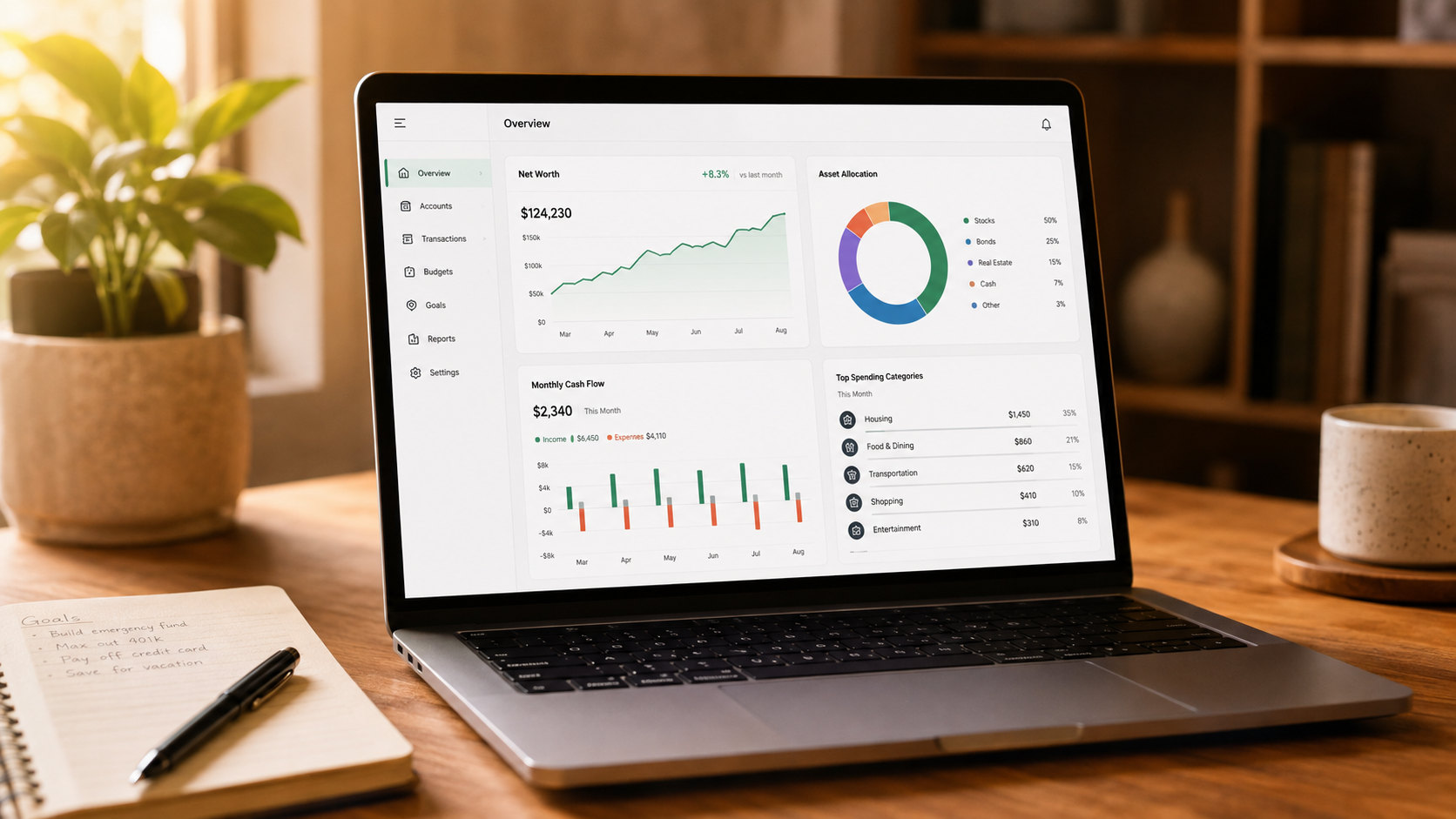Abstract technical thumbnail showing personal finance parsing, categorisation, and net worth dashboard signals.